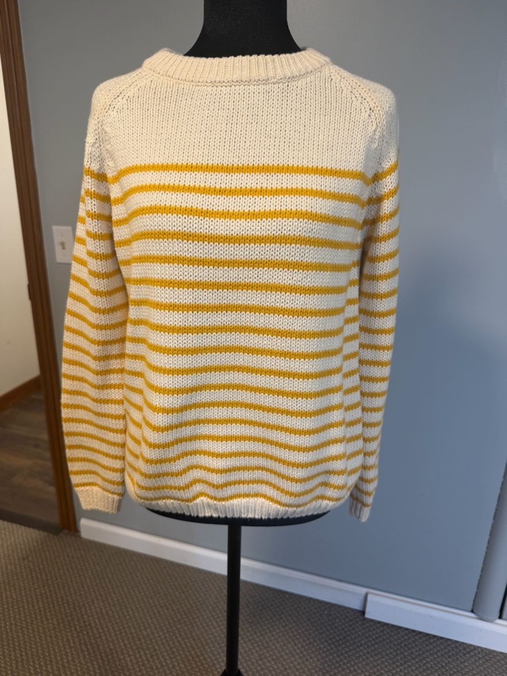 Tea n Rose Striped Sweater Cream Mustard Yellow Knit Small Cozy